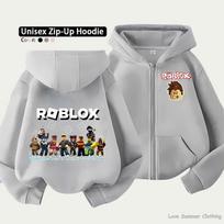 Roblox vaikiškas užtrauktuku užsegamas džemperis vaikams nuo 4 iki 14 metų, įvairūs raštų variantai, unisex, lengvas užtrauktuku užsegamas švarkas, HD spaudas, lengvai dėvimas, sportiškas ir kasdienis stilius, poliesteris 150 gray
