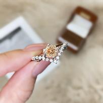 Light Luxury Paraiba Princess-Cut Aquamarine Diamond Ring for Women Adjustable Opening white