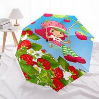 Strawberry Shortcake Automatic Folding Umbrella - Portable 3-Fold Design with 8-Bone Steel Frame, Perfect for Fans, Travelers, and Daily Use blue