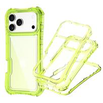 Armor 2IN1 Military Grade PC+TPU Clear Phone Case For IPhone 17 Pro Max Air 16 15 14 13 12 Plus Shockproof Buffer Protect Cover iPhone 15 Pro Max fluorescencinė žalia spalva