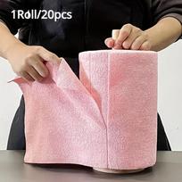 Reusable Microfiber Cleaning Cloth, Dual-purpose for Both Wet and Dry Kitchen Cleaning, Thickened Towel Roll, Dishwashing Cloth rožinė