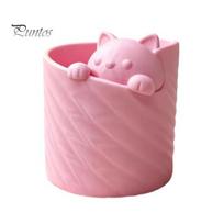 Cute Pencil Holder 3D Printed Pen Holder, Cat Shape Large Capacity Hollow Barrel Desk Organizer for Gel Pens Pencils Makeup Brushes, Girlish rožinė