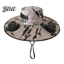 USB Solar Hat Wide Brim with Dual Fans Rechargeable Large Battery Fishing Sun With Fans Hat Summer Outdoor Fan for Hiking Gardening juoda/chaki