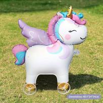 1Pcs Cartoon Foil Balloon Animal Stand Walking Balloon With Wheel For Kid Birthday Party Decor Ballons Baby Shower Accessories white