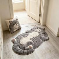 Adorable Fun Cat-Shaped Area Rug Stylish Unique Home Decor Carpet for Living Rooms Cartoon Bedrooms Bedsie Floor Mat Soft Plush 50x80cm white