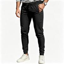 Men's Athletic Jogger Pants Elastic Drawstring Waist Zippered Side Pockets Ribbed Ankle Cuffs, Tapered Slim‑Fit Lightweight Training & Casual Trousers XXL juoda