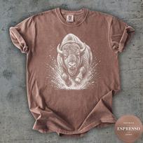 Comfort Colors® Bison Shirt, Buffalo Graphic Tee, American Bison T-Shirt, Wildlife Lover Gift, Vintage Woodcut Animal Nature Tee M gray