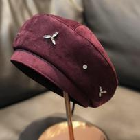 Paris fashion light luxury rhinestone niche suede beret autumn and winter new small fragrant celebrity French painter hat Adjustable brown