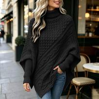 Women's Cable Knit Sleeve Sweater High Neck Cape Knit Pullover Top XXXL juoda