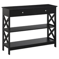 Console Table Side Desk w/ Shelves Drawers Open Top X Support Frame Living Room Hallway Home Office Furniture Black 100 x 30.5 x 80 cm