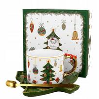 Kalėdinė "christmas Tree" puodelio ir lėkštutės su šaukšteliu rinkinys, 250 ml