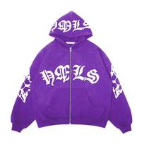ZYLLO Užtraukiamas gobtuvas Sniego pūslės raidės spausdinimas Gotikinis Punk džemperis Sportinė striukė Megztinis ilgomis rankovėmis Y2k striukė S purple