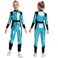 Vaikų kostiumas ateiviams Kombinezonas Ilgomis rankovėmis Aukštas juosmuo Blizgantis metalinis Užtrauktuko dizainas Helovino Cosplay Bodysuit 5-6 Years black