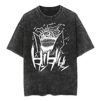 Mob Psycho  Manga Print Tshirt For Men Women Clothing Short Sleeve Tees Tops Harajuku Vintage Washed Oversized Streetwear L black