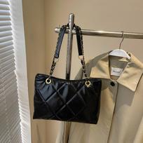 Fashion Diamond lattice Shoulder Bag Ladies Black Commuting Handbag Large Capacity Top Handle Tote Pu Leather Underarm Handbag 50cm)) juoda
