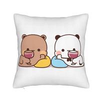 Bubu Dudu Couple Pandas Cartoon Pillow Case Kawaii Pillow Cover Comfy Pillowcases For Sofa Home Decor Peach skin 18*18(CM)-1Pcs beige