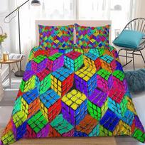 Exquisite 3D Printe R-Rubiks CubeS Duvet Cover Pillowcase Bedding Set Single/Twin/Full/Queen Size Bedroom Decor 2/3piece set 135x200cm blue