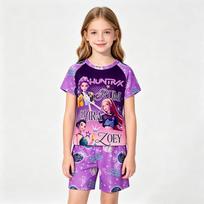 Kids Rumi Mira Zoey Character Pajama Set 2Pcs Short Sleeve T-shirt and Shorts Loungewear Nightwear for Girls 3-16Y Pijamas Pjs 110 beige
