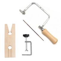 Mini Handmade Wooden Handle Saw Frame Set - U-Shaped Scroll Saw & Clamp for Woodworking and Wax Mold Cutting. beige