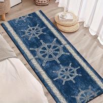 1Pcs Pattern Ship'S Wheel Ropes Non-Slip Washable Area Rug Runner for Entryway, Living Room, Bedroom & Patio 60X90cm gray