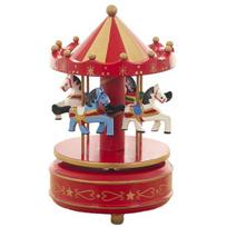 Miniature Horse Carousel Wooden Music Box with Rotating Merry-Go-Round Horses, Wind-Up Musical Figurine Nursery Decor for Baby Room Home Decor, C beige