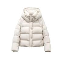 Women Cotton Padded Jacket Winter Short Hooded Loose Cotton Coat Korean Women Parkas Coat Solid Outwear Women Puffer 2XL smėlis