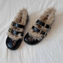 Sheepskin Edition~ French Shallow Mary Jane Shoes For Women, Autumn/Winter New Versatile Warm Flat Outerwear Shoes 39 juoda