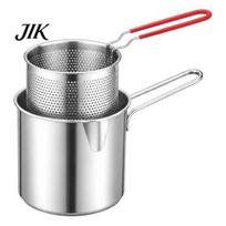 Small Batch Frying Pan for Kitchen Stainless Steel Deep Fryer Pot with Basket And Clip, Compact Oil Home Cooking Set Filter Pot, Durable Stovetop 1200ml A gray