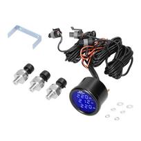 Oro pakabos matuoklis 0-220PSI Trigubas ekranas Oro slėgio matuoklis LED skaitmeninis su 3 vnt. 1/8NPT jutiklių juoda