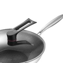 Nerūdijančio plieno Wok keptuvė Dvipusė Korėta 3 sluoksnių Apsaugo nuo prilipimo Lengvai valoma Wok virtuvei 34cm/13.4in (with Cover and Ears)