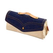 Vintage Denim Pencil Case Double Compartment Zipper Closure Stationery Storage Bag Large Capacity Pen Box Student mėlyna