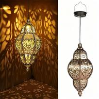 Saulės tuščiaviduris žibintas LED projekcinis šviestuvas Europos lauko vandeniui atsparus pakabinamas šviestuvas kiemui sodui terasai kiemo meno dekorui Baroque circular lantern šilta balta spalva
