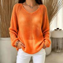 Women's Casual Lightweight Neck Sweater for Everyday Wear L oranžinė