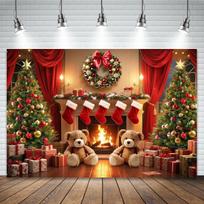 White Christmas Tree Fireplace Photography Background Vinyl Backdrops for Children Baby Family Party Photoshoot Photo Studio 82.7x59inch/210*150cm red