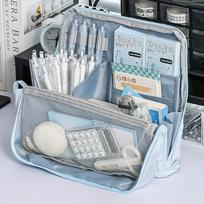 High Looking Large Capacity Pencil Case Simple Stationery Box Student Stationery Bag Storage Bag Office Stationery Supplies mėlyna