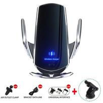 VIKEFON 15W Car Magnetic Wireless Charger Automatic Car Mount Phone Holder For iPhone Samsung Infrared Induction Fast Charging gray