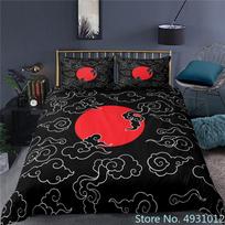 Red Cloud N-Naruto Logo Vortex Bedding Set Pillowcase Anime Bedclothes 3D Printed Kids Adult Boys Quilt Duvet Cover Gift EU Single 135*200cm/53x79in 3pcs black