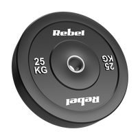 Olimpinis gumuotas svorio diskas BUMPER 25 kg, skylės skersmuo 51 mm, REBEL ACTIVE