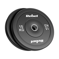 Olimpiniai gumuoti svarmenys BUMPER rinkinys 2x15kg, skylės skersmuo 51 mm, REBEL ACTIVE