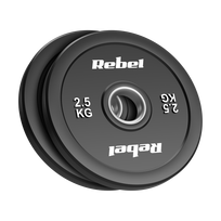 Olimpiniai gumuoti svarmenys BUMPER rinkinys 2x2.5kg, skylės skersmuo 51 mm, REBEL ACTIVE