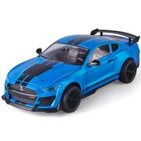 Didelis 1/18 mastelio Ford Mustang GT500 miniatiūrinis lydinio lieto metalo transporto priemonės modelis Kolekcionuojami daiktai Garso šviesos žaislai Automobilio dovanos vaikams Berniukams mėlyna