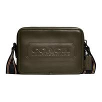 Coach Olive Green Leather Camera Crossbody Bag With Embossed Logo & Webbed Strap For Daily Casual Use & Travel Basic Set (Bag+Dust Bag)
