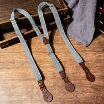 Unisex Non-slip Herringbone Button-up Suspenders - Adult Men's Non-stretch Fabric black