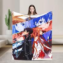 Sword Art Online Warm Soft Blankets Picnic Plush Throw Blanket Fluffy Bedroom Flannel Bedspread Sofa Bed Cover Size: 75*100cm, Weight: 230 GSM blue