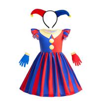 Pomni Halloweeno kostiumas vaikams The Amazing Digital Circus personažas Suknelė, pirštinės ir pliušinis žaislas rinkinys Cosplay vakarėliui 150(9-10Y) blue