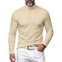 Men Slim Turtleneck Long Sleeve Shirt Soft High Fold‑Over Mock Neck Ribbed Cuffs Lightweight Breathable Base Layer Casual Layering Pullover Top XL abrikosas