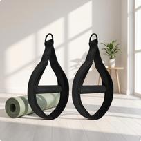 Pilates Reformer Straps Woven Fitness with Loops Reinforced Exercise Equipment for Yogis, Blk Padded Handle -