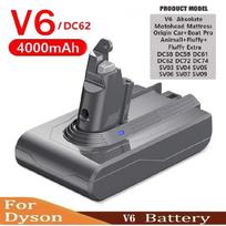 6000mAh suitable for Dyson V6 V7 V8 V10 V11 DC31A DC34B series battery SV03 DC62 SV10 SV11 SV12 SV14 SV15 vacuum cleaner battery V6 DC62  4000mAh gray