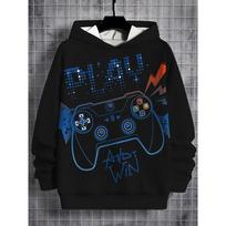 Fashion Boy Hoodie Creative Game Console Pattern Digital Fun Printing Casual Going Out Comfort Top Children's Clothing 150 gray