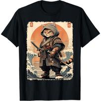 iDestiner Samurai Cat Katana Full Gear Warrior Fighter Japanese Art T-Shirt XXXXXL įvairiaspalvis